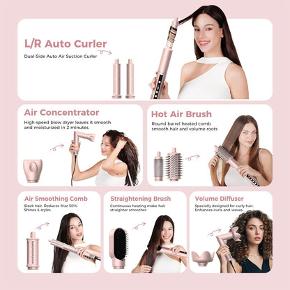 Pro Air Styler 8-in-1 haarstyler set, 1400 W, airbrush-haarstyler met 110.000 omw/min föhn met diffuser, ronde borstelföhn, krultang, auto-wrap, stijltang, voor styling, volumize, krullen en