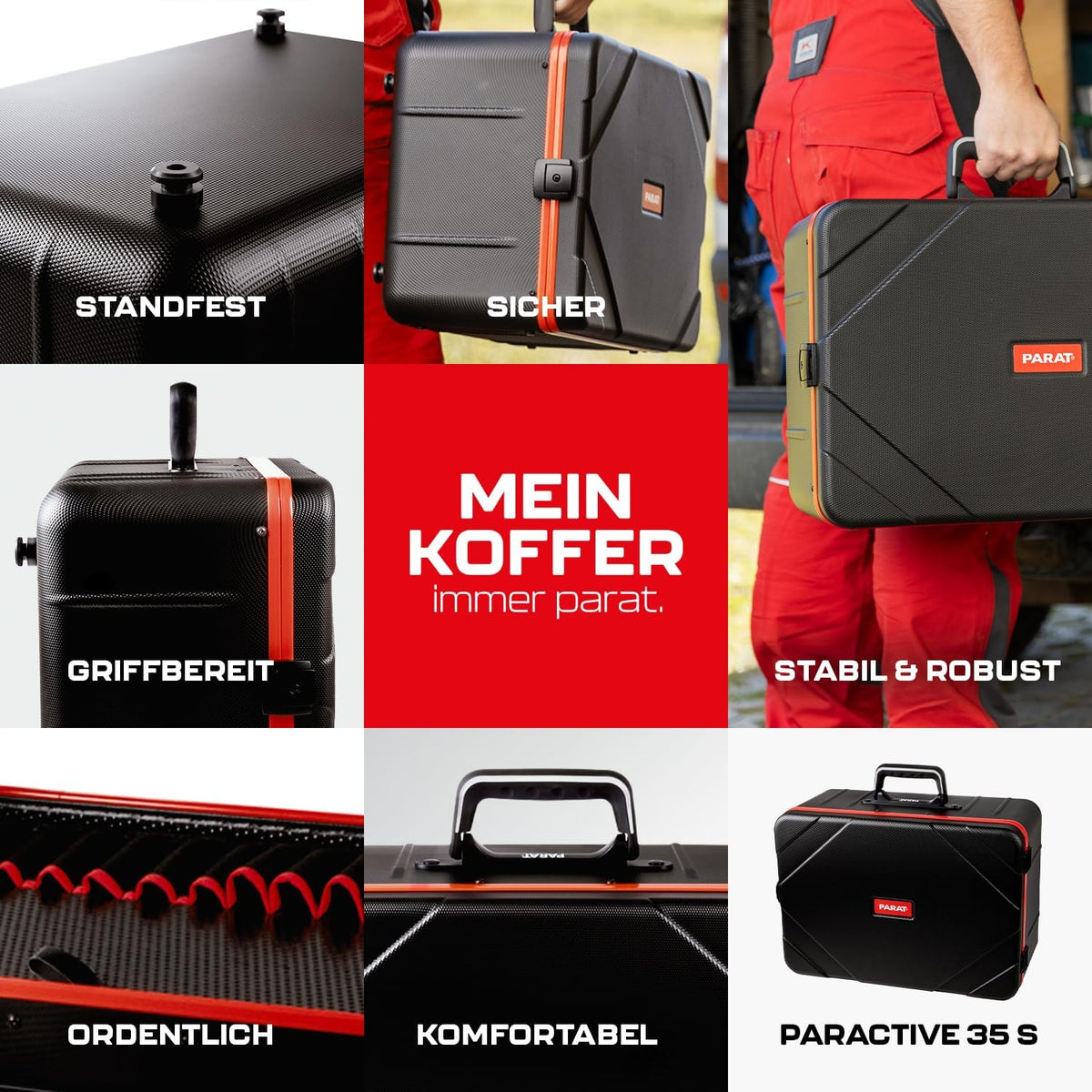 PARAT PARACTIVE 35 S Gereedschapskoffer, leeg, 35 liter, design-gereedschapskoffer met aluminium frame en XL-bodemschaal, hoogwaardige gereedschapskoffer met nylon vakken en documentenvak, robuust en