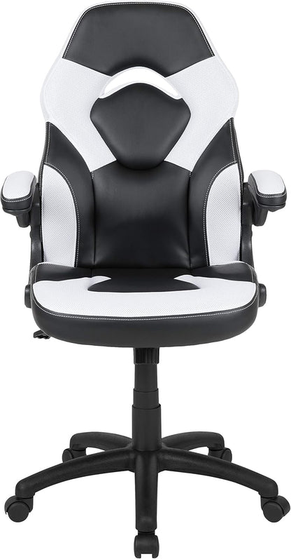 Flash Furniture X10 Gamingstoel, ergonomische bureaustoel voor pc- en gaming-setups, verstelbare gamerstoel met rugsteun, LeatherSoft, wit/zwart