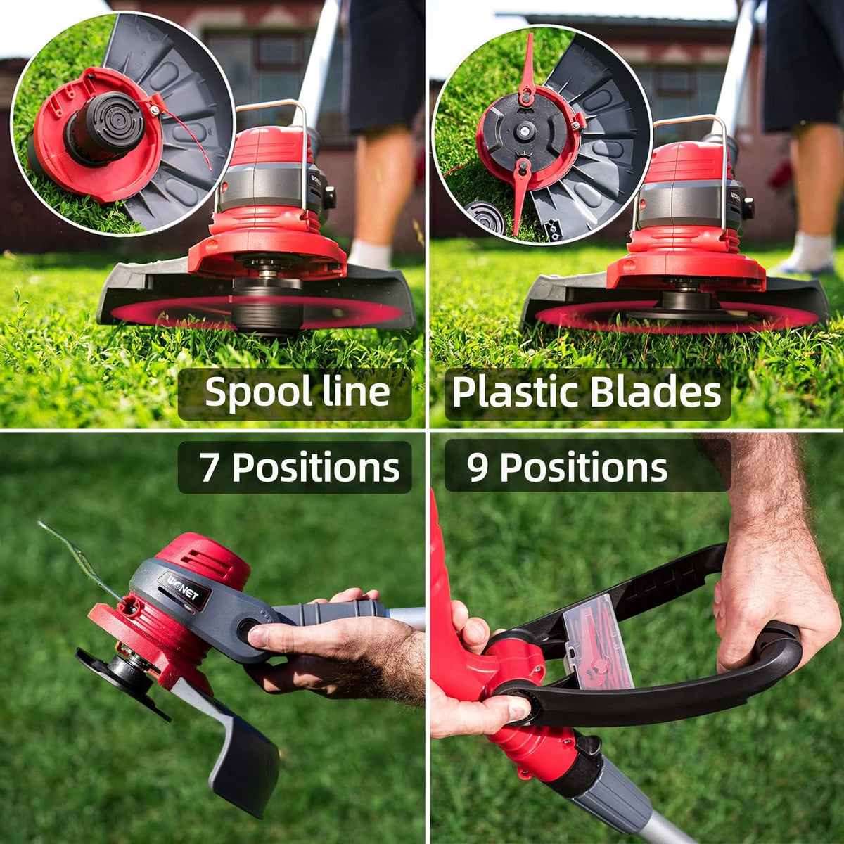 Accu Grastrimmer NCGT-S20LIDA, Graskantentrimmer met Li-ion batterij en oplader (20V, 2,0Ah), Ø 25 cm snijbreedte, 90° roteerbare trimmerkop en handgreep