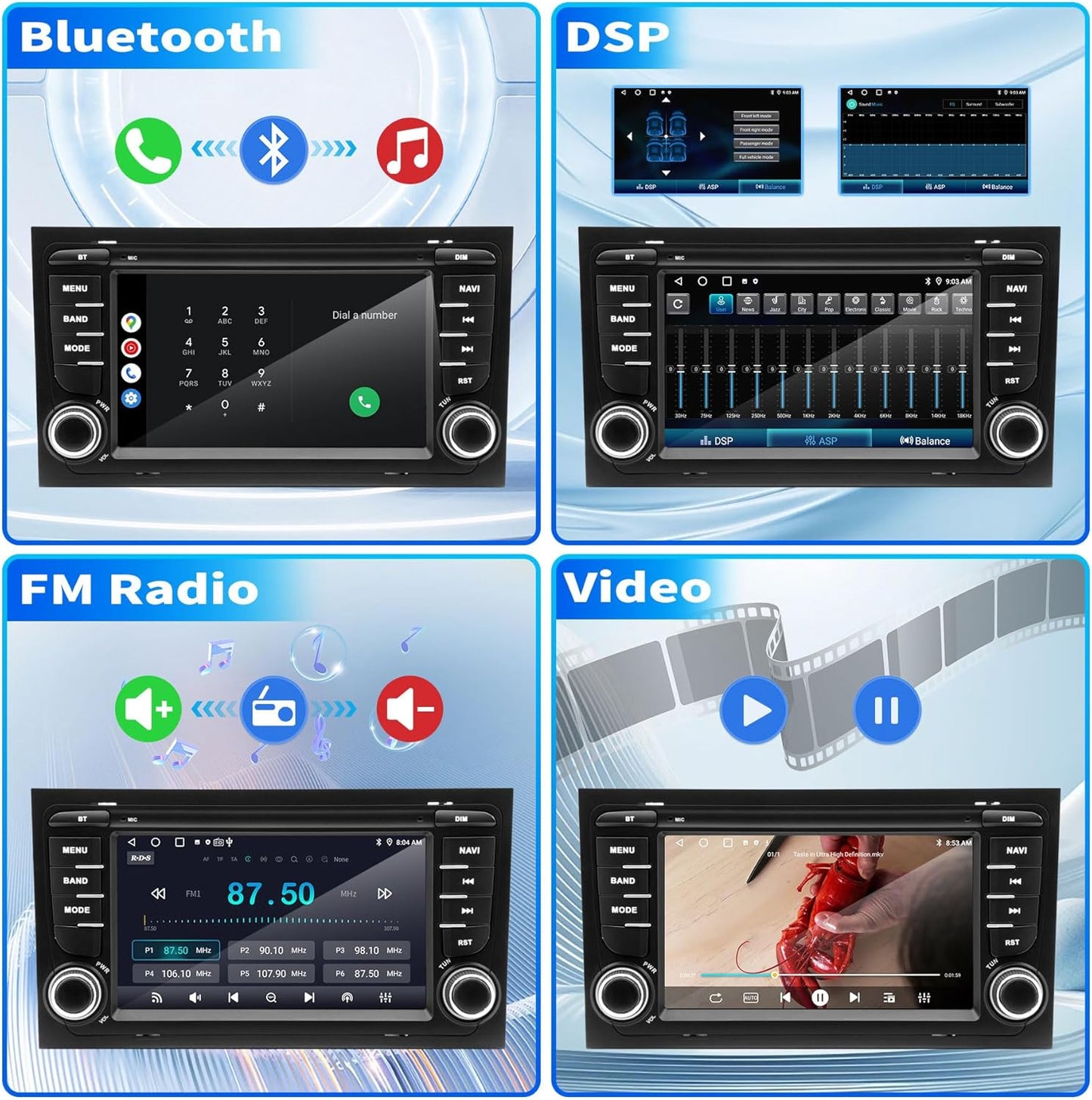 Autoradio voor Audi A4 S4 RS4 – Autoradio Auto Stereo – Infotainmentsysteem – Multimedia Speler – Navigatiesysteem – Android 13 Systeem – 7 Inch IPS Touchscreen – Draadloze CarPlay en GPS Navigatie