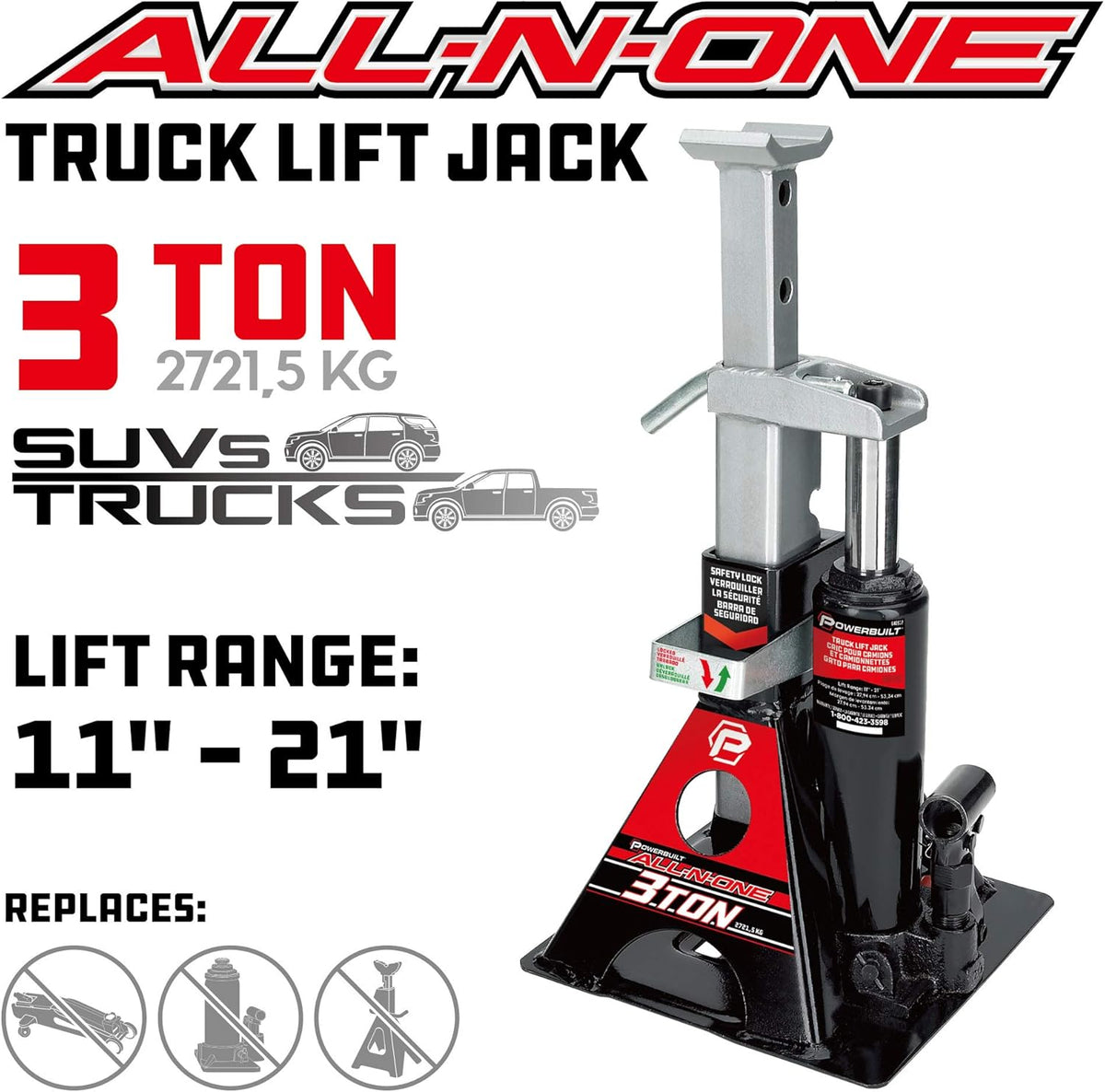 Powerbuilt 3 ton, flessenkrik en krik staat in één, 6000 lbs alles-in-één autolift, Heavy Duty Vehicle Unijack, 640912