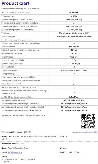 VIVOHOME 250 mm Afzuigventilator met EC-Motor, 10 Verstelbare Snelheden, Muurventilator voor Serre, Kelder, Garage, Keuken