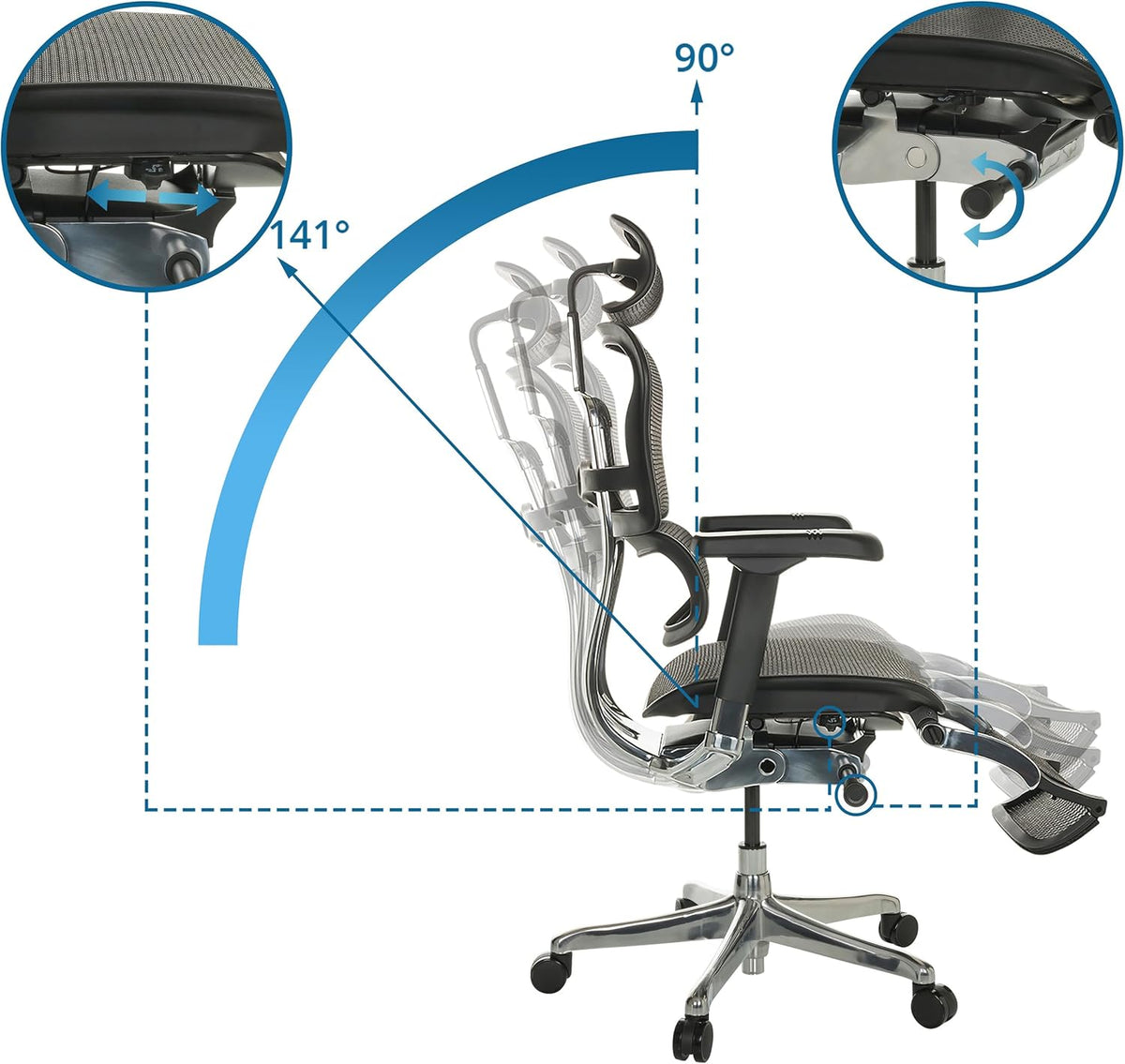 hjh OFFICE Bureaustoel ERGOHUMAN Plus LEGPRO I hoogwaardige bureaustoel met ergonomische rugleuning, zwart, 652298