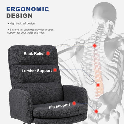 Youhauchair Bureaustoel met hoge rugleuning, bureaustoel van imitatiebont met verstelbare hoogte, comfortabele kaptafel van kasjmier, ergonomische bureaustoel voor thuis, donkergrijs