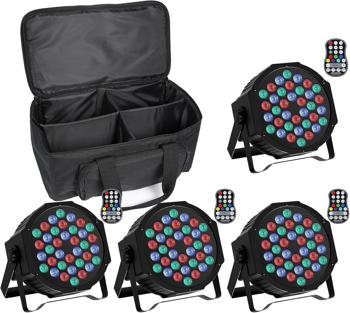 4 stuks oplaadbare ledlampen, par met par tas, RGB 36 led-spots, accu, podiumverlichting met afstandsbediening en geluidsactiveringsmodus, discolicht voor DJ, bar, bruiloft, party, festivals