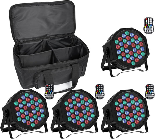 4 stuks oplaadbare ledlampen, par met par tas, RGB 36 led-spots, accu, podiumverlichting met afstandsbediening en geluidsactiveringsmodus, discolicht voor DJ, bar, bruiloft, party, festivals