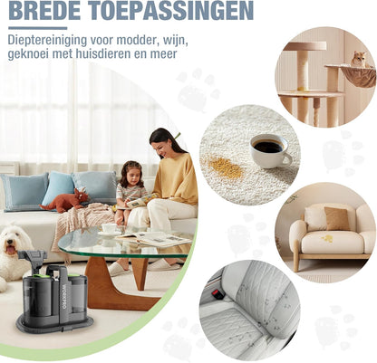 WORKPRO Tapijtreiniger 450W 13kPa, Waszuiger 1,6L met Reinigingsmiddel en 2 Borstelkoppen, Bekledingreiniger voor Tapijt, Bank, Auto