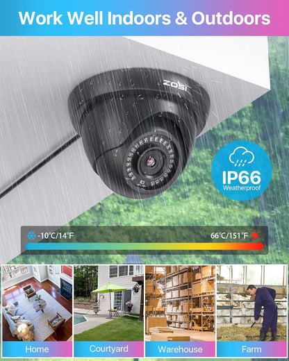 Buitencamera Set – Beveiligingscamera – Domecamera – Videobewakingssysteem – CCTV Camera – Full HD 1080P Beelden – 24 Meter Infrarood Nachtzicht