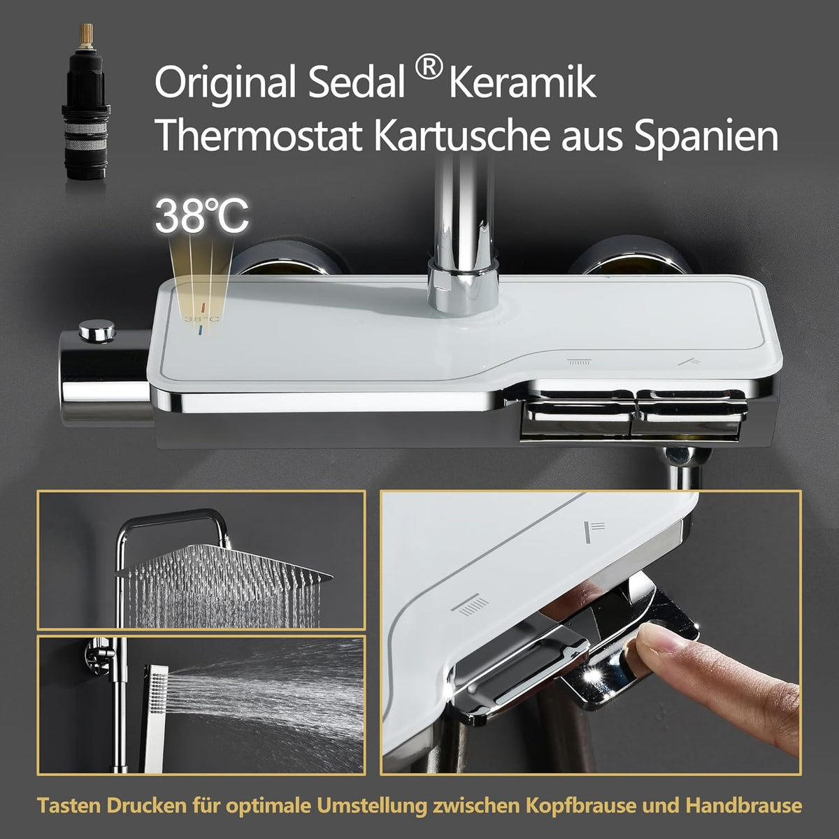 Roestvrijstalen Doucheset – Douchesysteem – Regendouche – Douchekolom – Handdouche – Thermostatische Mengkraan – XXL Regenhoofddouche 35x25 cm – Roestvrij Staal