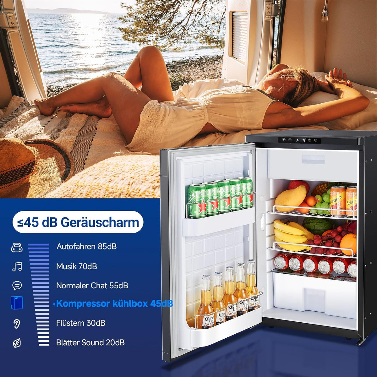 AAOBOSI 83L Compressorkoelkast, APP-Gestuurde Camperkoelkast, 12/24V DC, LED-Verlichte Voertuigkoeler, Bereikt -20 °C, Geschikt Voor Auto's, Vrachtwagens, Boten, Campers, Kamperen en Reizen