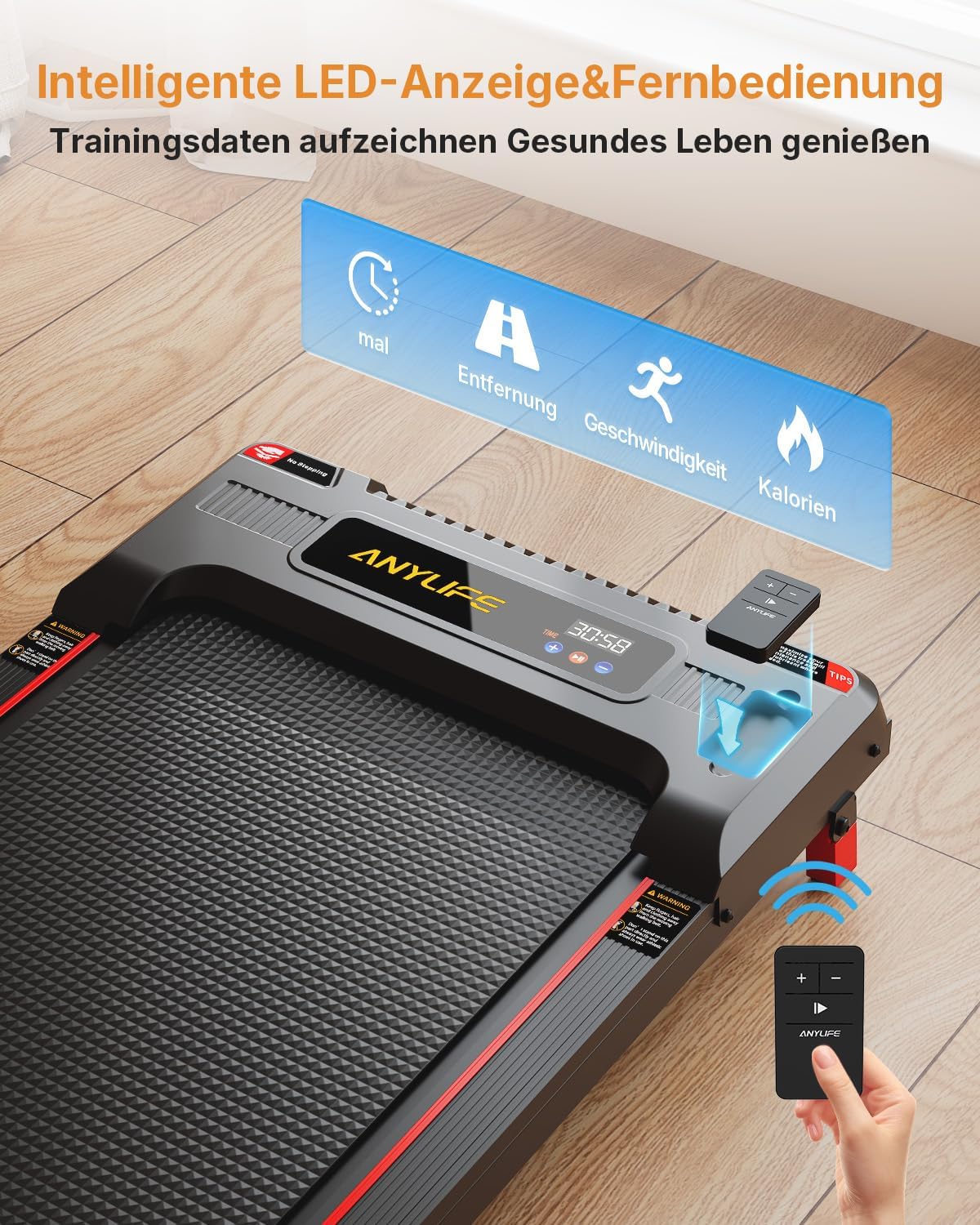 Anylife treadmill, desk walking pad, ramp runner, compact Treadmill, running machine, silent running mat, LED display, treadmill for home 150kg - QUORE