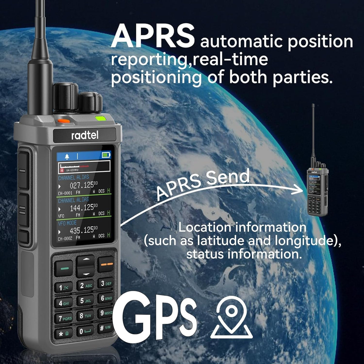 Radtel RT-880G GPS APRS 10 W Ham Radio Walkie Talkie Draagbare CB-radio 1024 kanalen HF SSB Rx met cross-band repeater, 6,5 cm kleurendisplay met programmeerkabel SW/MW-antenne