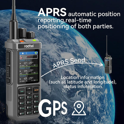 Radtel RT-880G GPS APRS 10 W Ham Radio Walkie Talkie Draagbare CB-radio 1024 kanalen HF SSB Rx met cross-band repeater, 6,5 cm kleurendisplay met programmeerkabel SW/MW-antenne