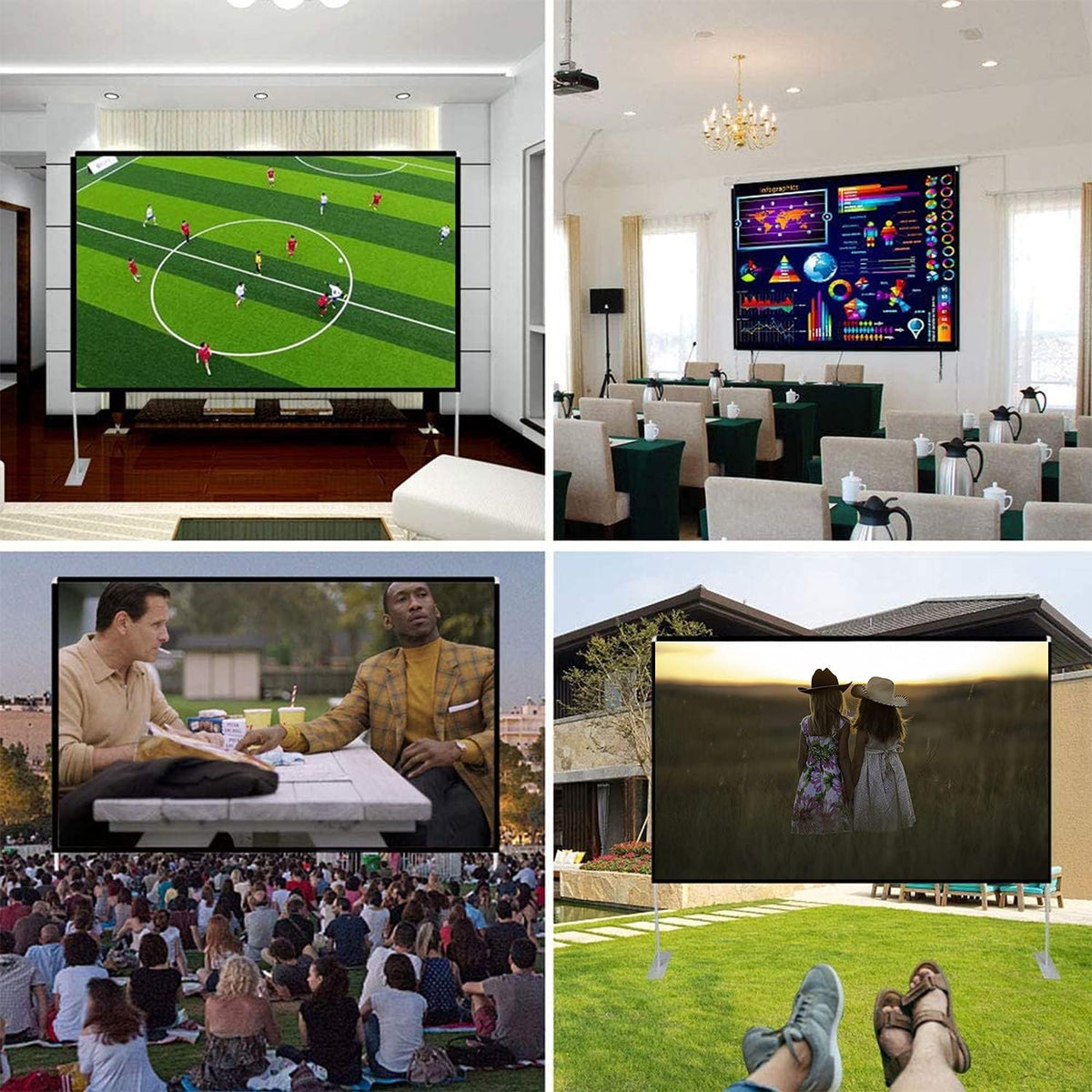Projectiescherm 100 inch 4K HD 16: 9 scherm opvouwbare projector, wasbaar, draagbaar, anti-kreuk voor videoprojectoren, dubbelzijdige projectie voor thuis/buitenbioscoop (100 inch)