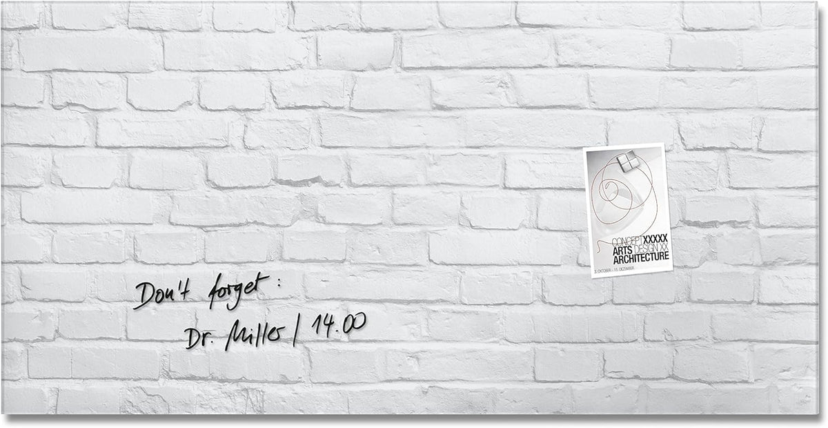 SIGEL GL144 Premium glazen whiteboard 91x46 cm klinker wit hoogglanzend, TÜV-getest, eenvoudige montage, glazen magneetbord Artverum