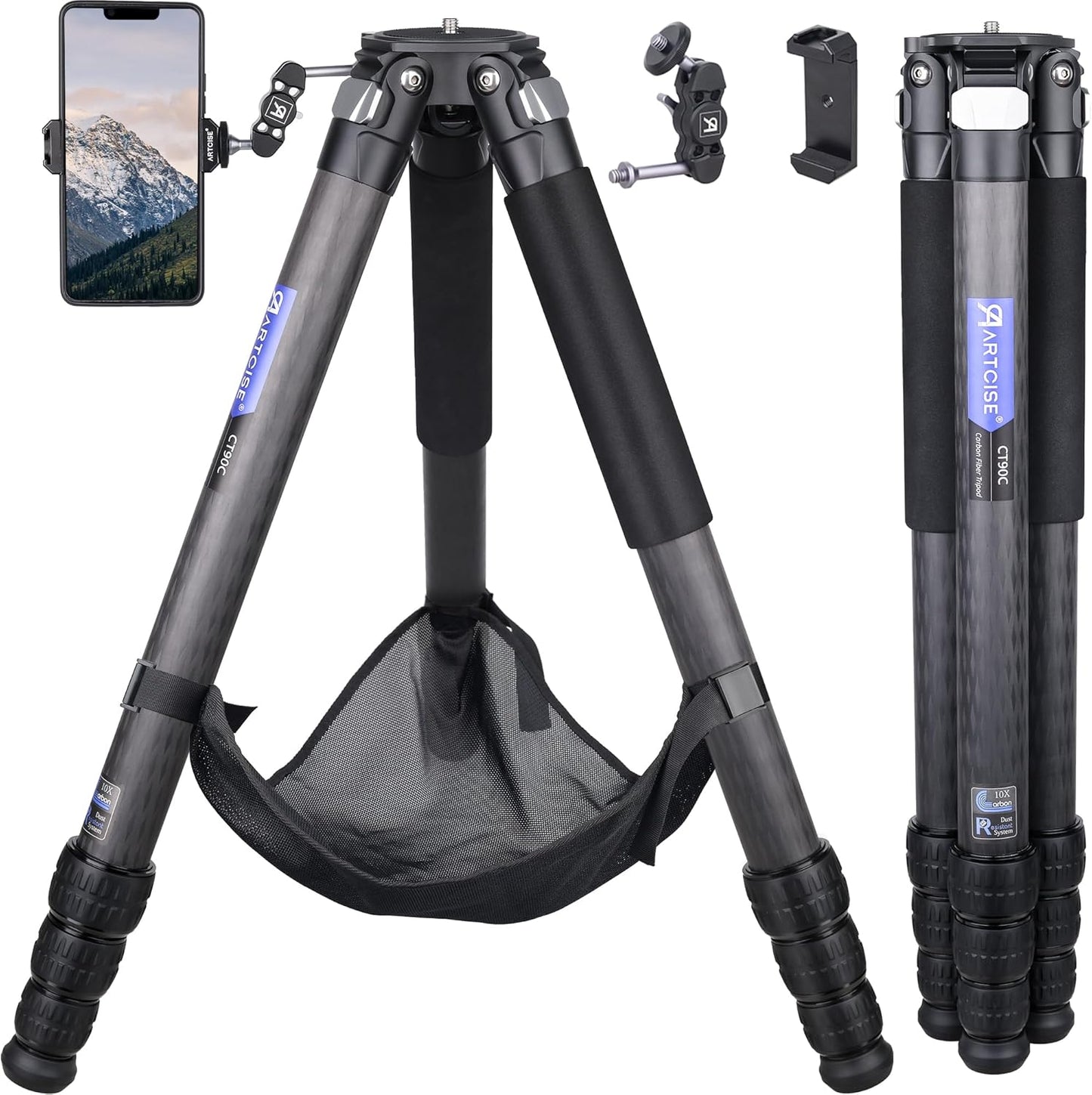 Koolstofvezel Statief Met Stenen Tas – Camerastatief – Fotostatief – Driepoot – Reisstatief – 10-Laags Koolstofvezel – Draagkracht Tot 40 Kg