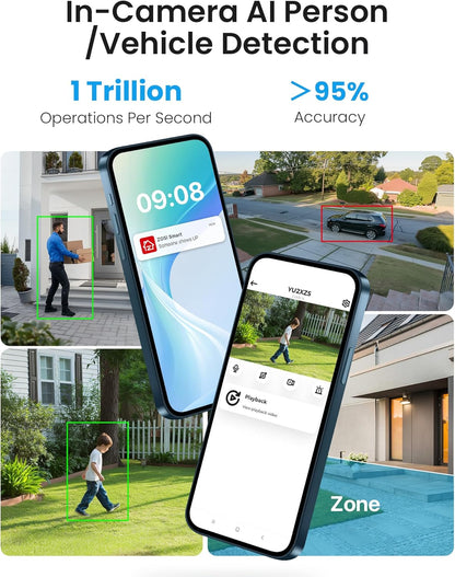 ZOSI 4K WiFi 6 buiten bewakingscamera set, 8MP NVR met 1TB HDD, 4X 360° WLAN camera met persoons- en voertuigdetectie, kleuren nachtzicht, C296B