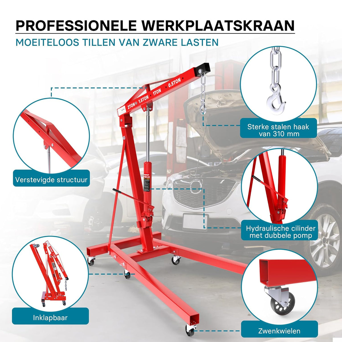 Engine block valve workshop crane gearbox motor hoist crane 2000 kg collapsible