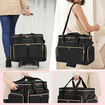 Rolling Teacher Bag with Wheels, Docententas met Afneembare Trolley, Docententas op wielen past voor 15. 6” Laptop en Docentenbenodigdheden, Zwart (Patent Design)