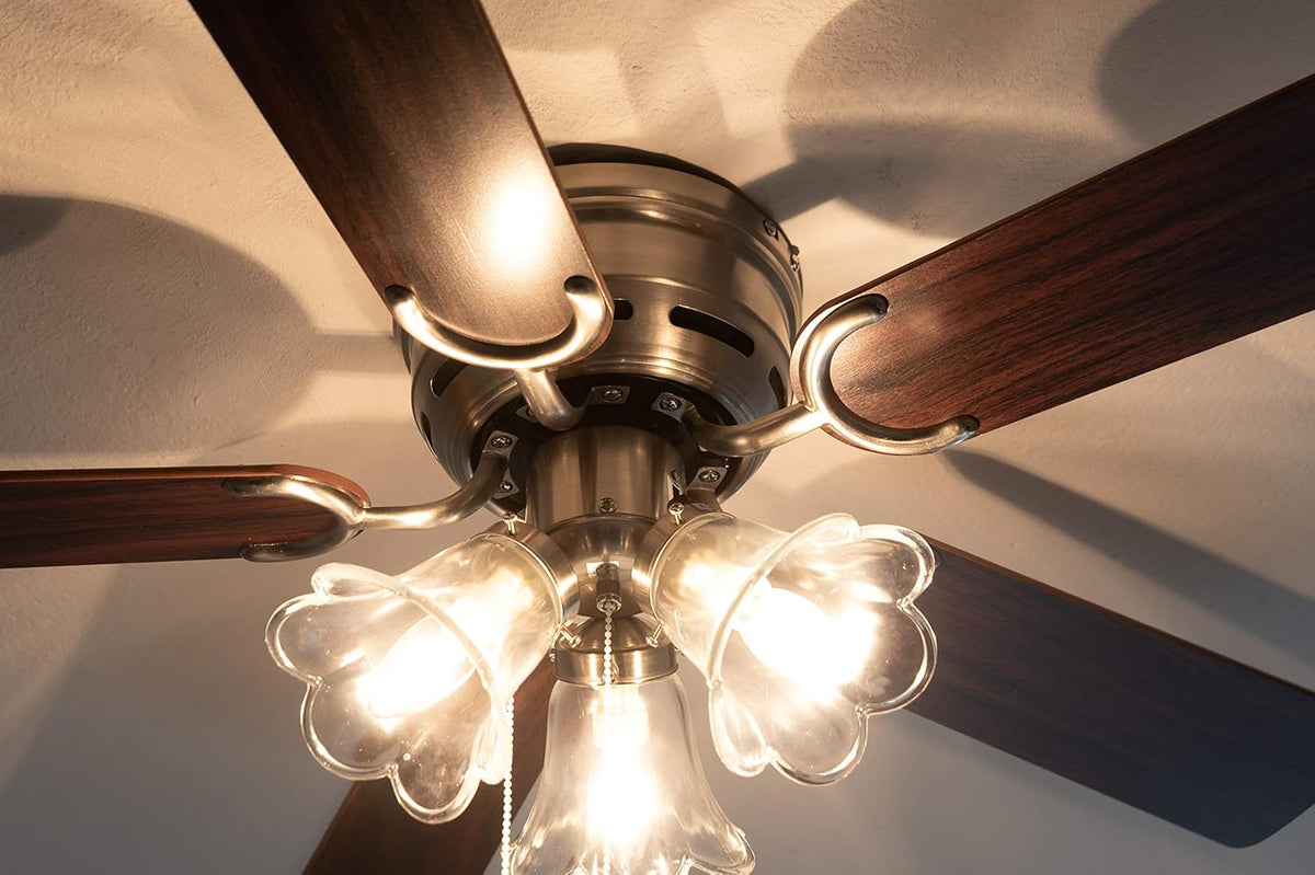 Pepeo 105620191 Kisa Deluxe plafondventilator 105 cm geborsteld nikkelvleugel eiken/walnoot inclusief verlichting en trekschakelaar