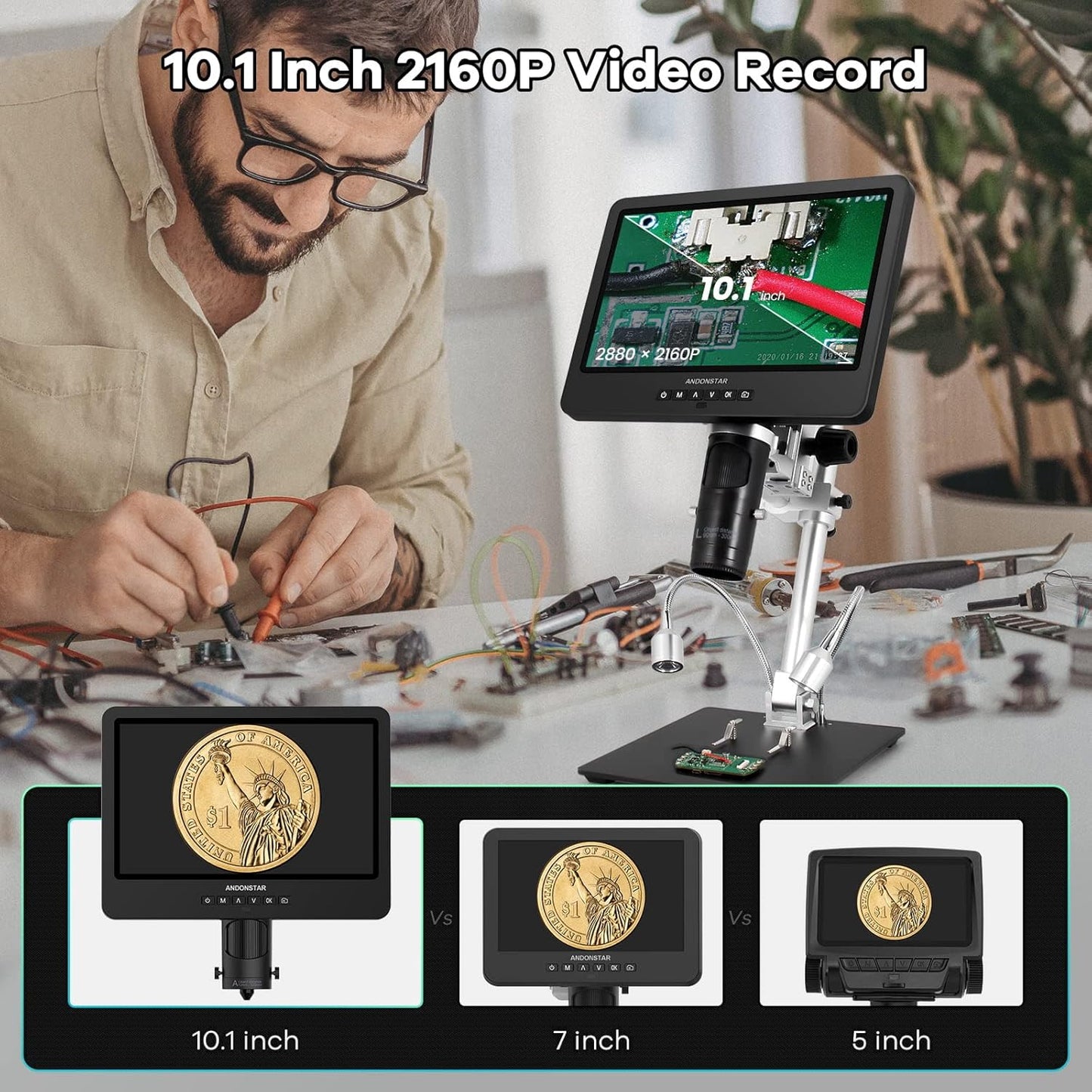 Digitale Microscoop – Soldeermicroscoop – Biologische Microscoop – Muntmicroscoop – HDMI Microscoop – 3 Verwisselbare Lenzen – UHD 2160P Video-opname