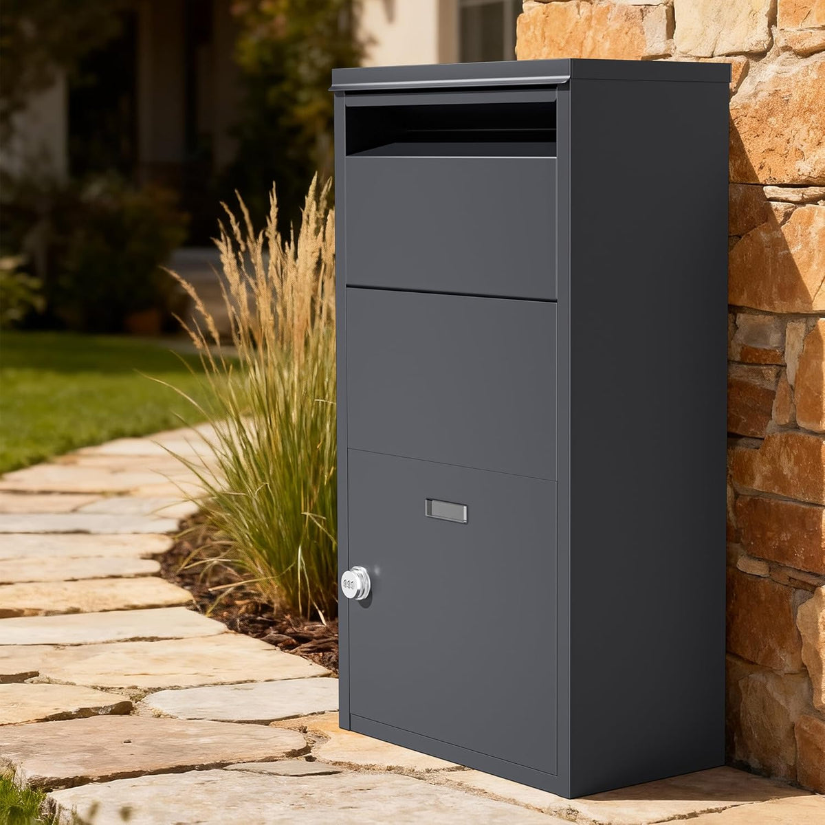 Wiltec parcel box anthracite 410 x 220 x 750 mm, parcel box for home, private package reception suitable for parcels and parcels, standing mailbox made of steel