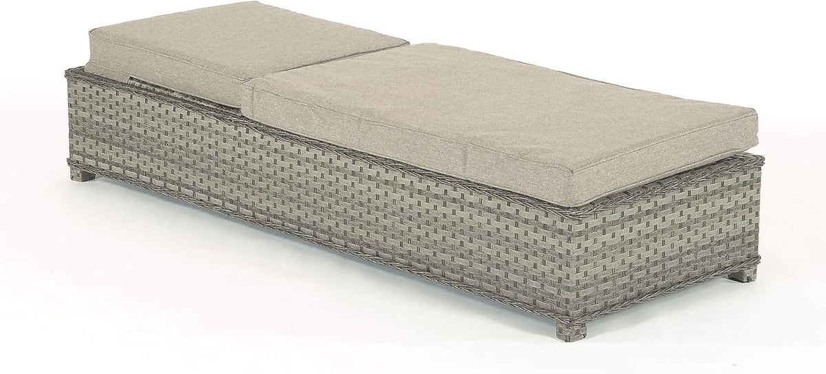 Portofino Outdoor Grey Adjustable Rattan Garden Sun Lounger - QUORE
