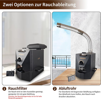 500g Elektrische koffiebrander – Ideaal voor thuisgebruik. Uitgerust met intelligente automatische functie, 9 vooraf ingestelde brandprofielen, handmatige modus, residuafzuigsysteem en koelfunctie