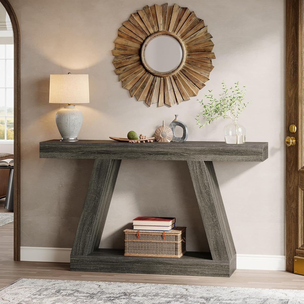 Tribesigns Console Table, 140 x 30 x 80 cm, Side Table, Corridor Table, Sofa Table for Small Spaces, Console Table with Storage Space at Entrance, Hallway, Living Room, Grey