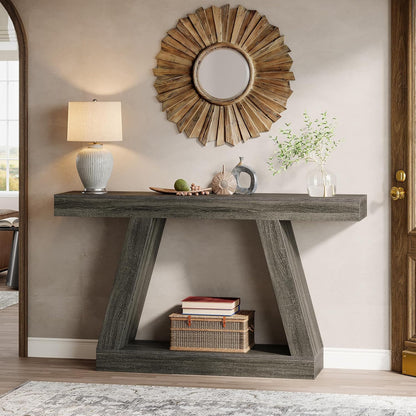 Tribesigns Console Table, 140 x 30 x 80 cm, Side Table, Corridor Table, Sofa Table for Small Spaces, Console Table with Storage Space at Entrance, Hallway, Living Room, Grey