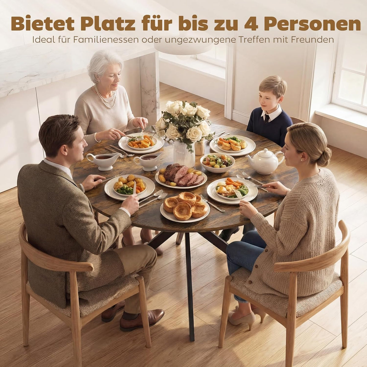 Ronde Eettafel – Eetkamertafel – Keukentafel – Bureau – Tafel 120 cm Ø – Industrieel Design – Verstelbare Voetjes
