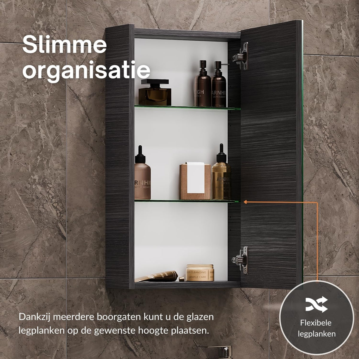 Planetmöbel bathroom cabinet set Washbasin with vanity unit 45 x 60 x 33 cm with mirror cabinet 40 cm, midi cabinet for bathroom & guest toilet, anthracite - QUORE