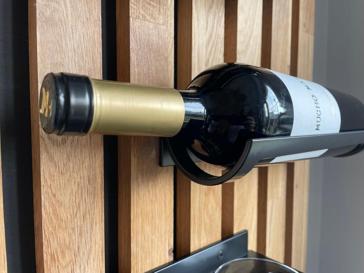 FLEXISTYLE Wine Racks Wood Bottle Holder Black Wall Wall Mounted Kitchen Metal Wood 40cm Wide Large (98x40 4 Bottles & Glasses) - QUORE