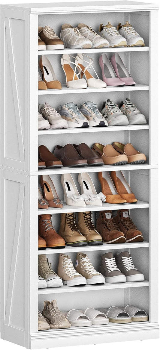Hzuaneri Shoe Cabinet, Freestanding Shoe Chest with 21-24 Pairs, Adjustable Shelves, Shoe Rack for Entrance, Living Room, Bedroom, 62.5 x 30.5 x 145.5 cm, White SR52803X