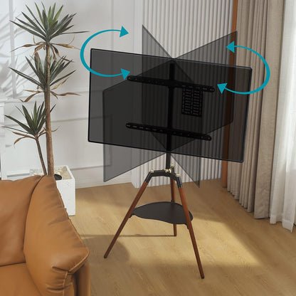 ETHU TV-statiefhouder met design-ezel, voor 81-165 cm (32-65 inch) televisie, in hoogte verstelbaar, met 140 graden rotatie voor slaapkamer, woonkamer