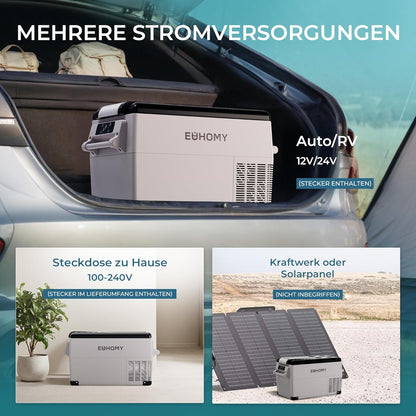 EUHOMY Compressor-koelbox, 30,6 liter, 12 V/24 V DC, koel-vriescombinatie (-20 °C ~ 20 °C) met app en lcd-display, draagbare campingkoelkast voor camper, auto, boot, 3-traps batterijbescherming (ECO