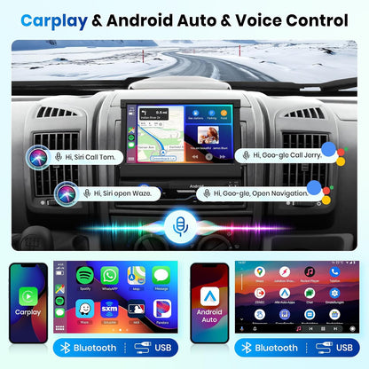 2G+64G Android Autoradio 1 Din Draadloos CarPlay Android Auto 7 inch Handmatig Inklapbaar Scherm met Mirror Link Dual Bluetooth FM/RDS/EQ WiFi Navi GPS USB Stuurwielbediening Achteruitrijcamera