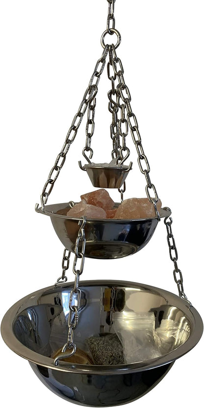 Sauna ceremonie: aroma's incl. verdamper schaal van roestvrij staal - geschikt voor elke saunakachel - 3 schalen voor infusie, mentholkristallen, kristalzout! Grootte: Midi incl. accessoires, patroon: