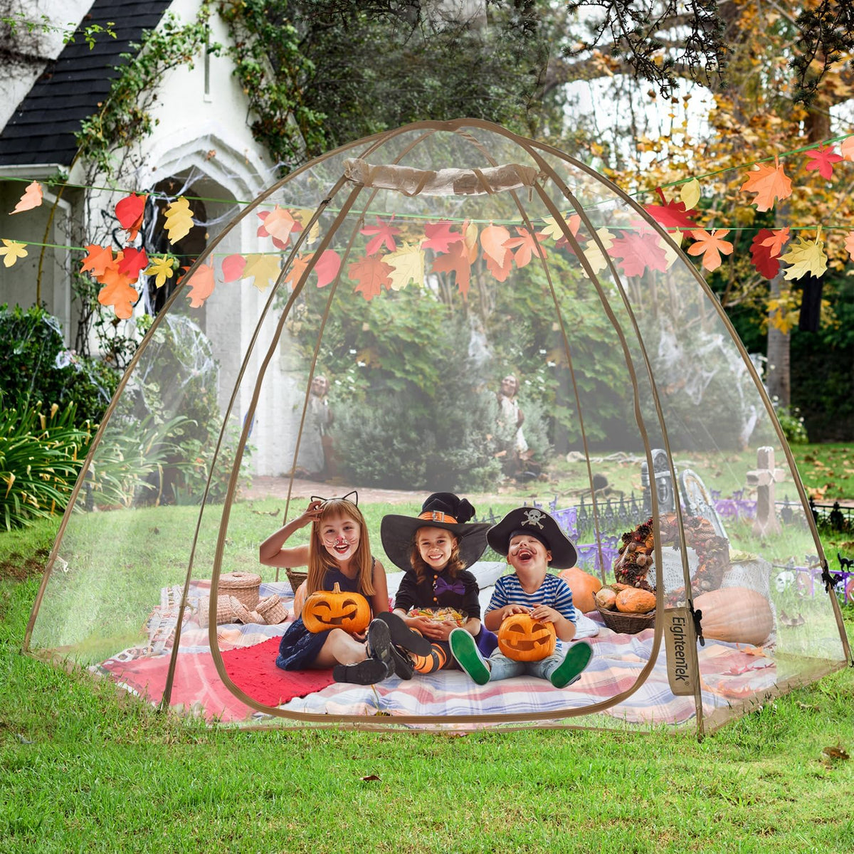 EighteenTek Bubble Tent Scherm Huiskamer Kas Camping Tent Luifel Tuinhuisjes 4-6 Personen voor Patio's, Grote Oversized Weerpod Pop-up Tent, Koude Bescherming Beige 35 cm x 25 cm