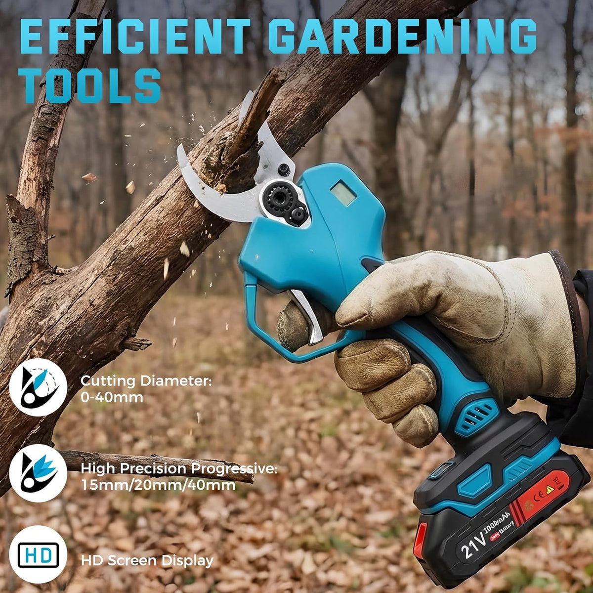 Bostar Elektrische tuinschaar, 40 mm, met telescoopstang met 2 x 2000 mAh batterijen, 2-in-1 set, elektrisch, voor het snoeien van bomen, erf