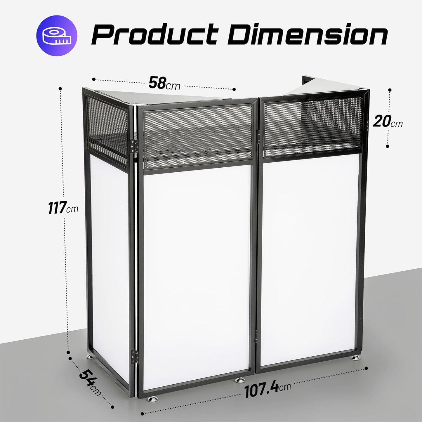 DJ-Standaard Opvouwbaar – DJ-Tafel – DJ-Booth – DJ-Meubel – DJ-Werktafel – 104 x 52 Cm Werkblad – Kabelbeheer Met Kabelgaten