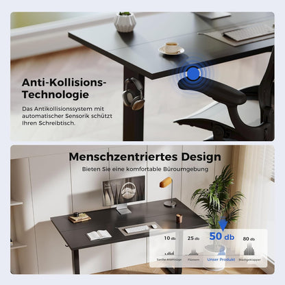 Agilestic Height Adjustable Desk 150 x 60 cm, Stable Desk with Electric Height Adjustment and Manual Control with Memory, Ergonomic Desk for Standing or Sitting, Black - QUORE