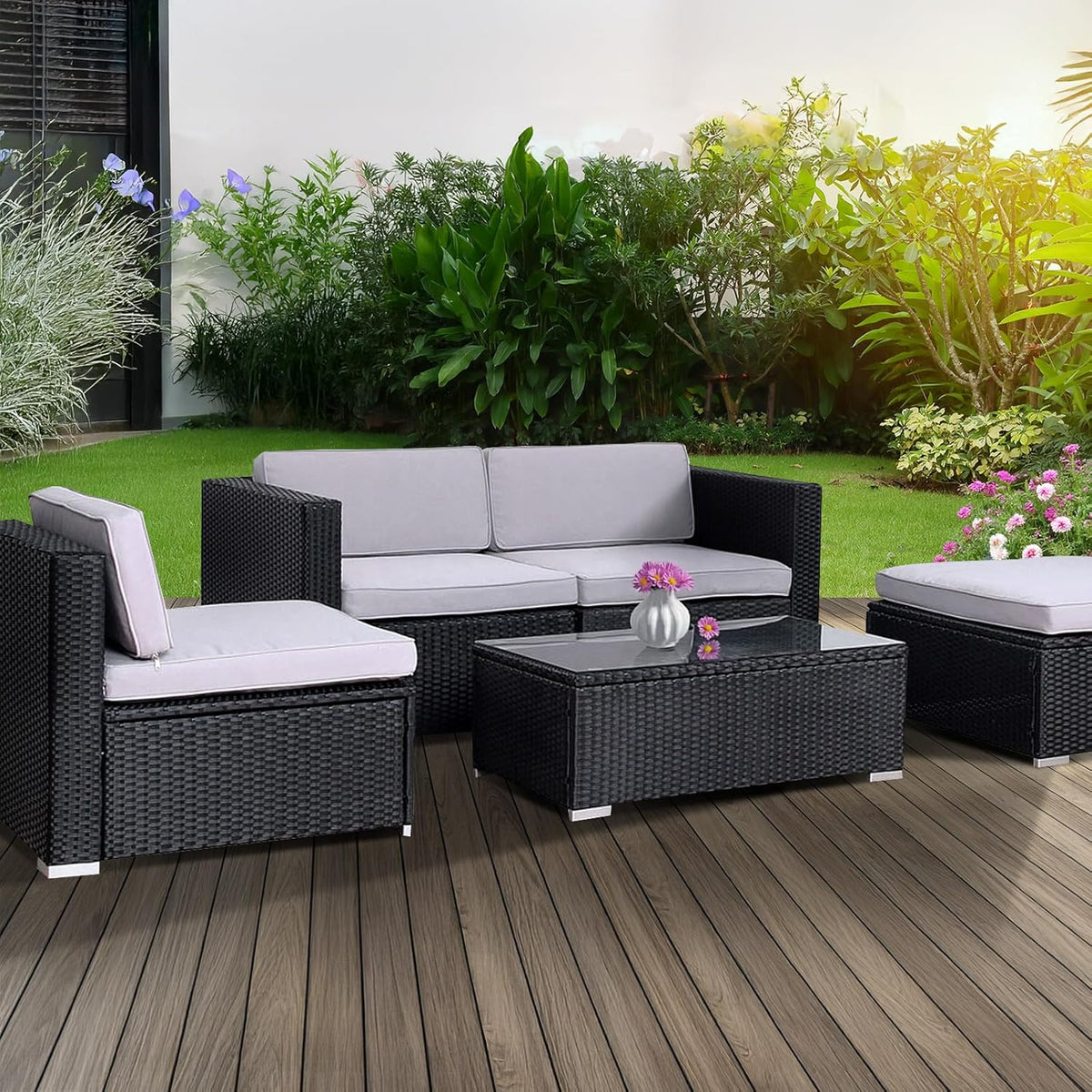 SVITA California Poly-Rattan Lounge Garden Set Sofa-Set Garnish Garden Furniture Couch-Set - QUORE