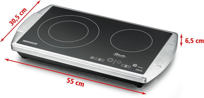 Dubbele Kookplaat – Elektrische Kookplaat – Kookplaat 2 Pits – Glaskeramische Kookplaat – Inductiekookplaat – Roestvrij Stalen Behuizing – 9 Vermogensstanden Met Timerfunctie