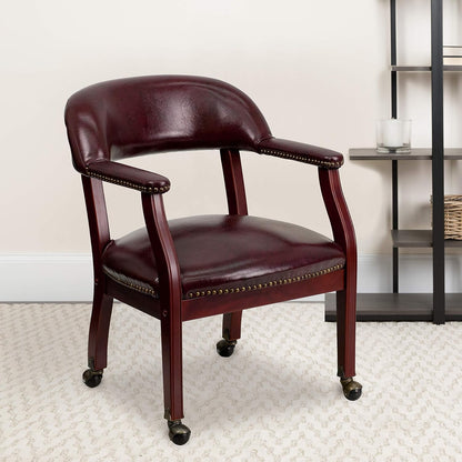 Flash Furniture Sarah Oxblood Conferentiestoel, vinyl, luxe, met accent nagelbekleding en wielen