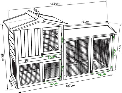 Konijnenhok Dierenhok voor kleine dieren Konijnenvilla 147x52x85 cm