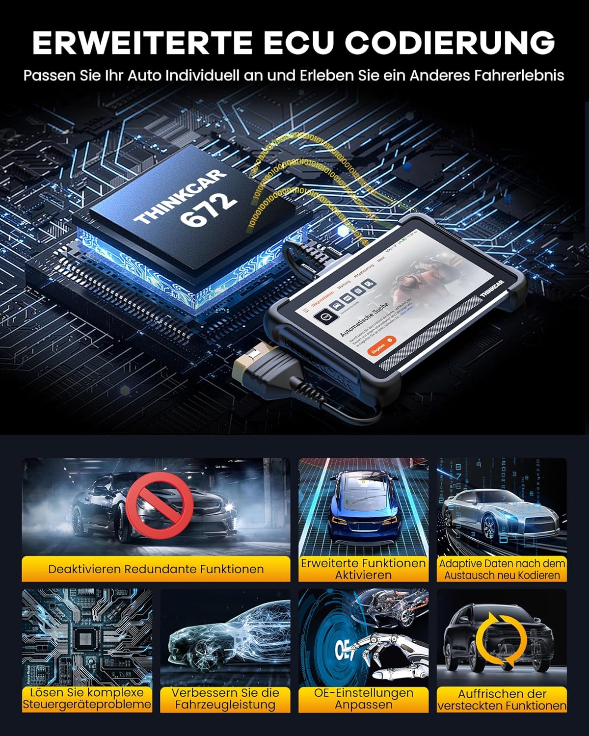 ThinkScan 672 OBD2 diagnoseapparaat, auto met 28+ resetfunctie en volledige systeemdiagnose, uitleesapparaat auto voor actief testen, geavanceerde ECU-codering, bi-directionele bediening, CANFD