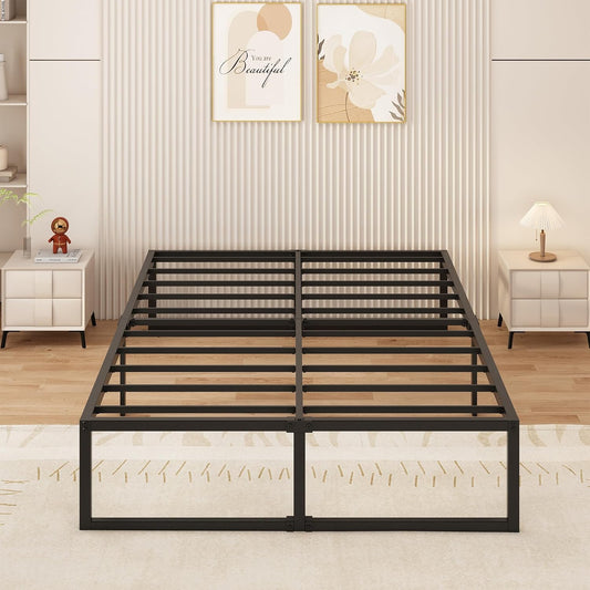 Yicensen Tweepersoonsbed 160 x 200 cm Metalen Bed Met Lattenbodem, Hoogte 41 cm, Dubbel Bedframe, Stil, Stabiel, Minimalistisch Design, Eenvoudig te Monteren, Zwart
