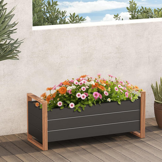 Plantenspindel – Plantenrek – Bloemenstandaard – Plantenhouder – Plantenplant – Metaal – Duurzame Poedercoating – Zwart Rechthoekig Verhoogd Bed